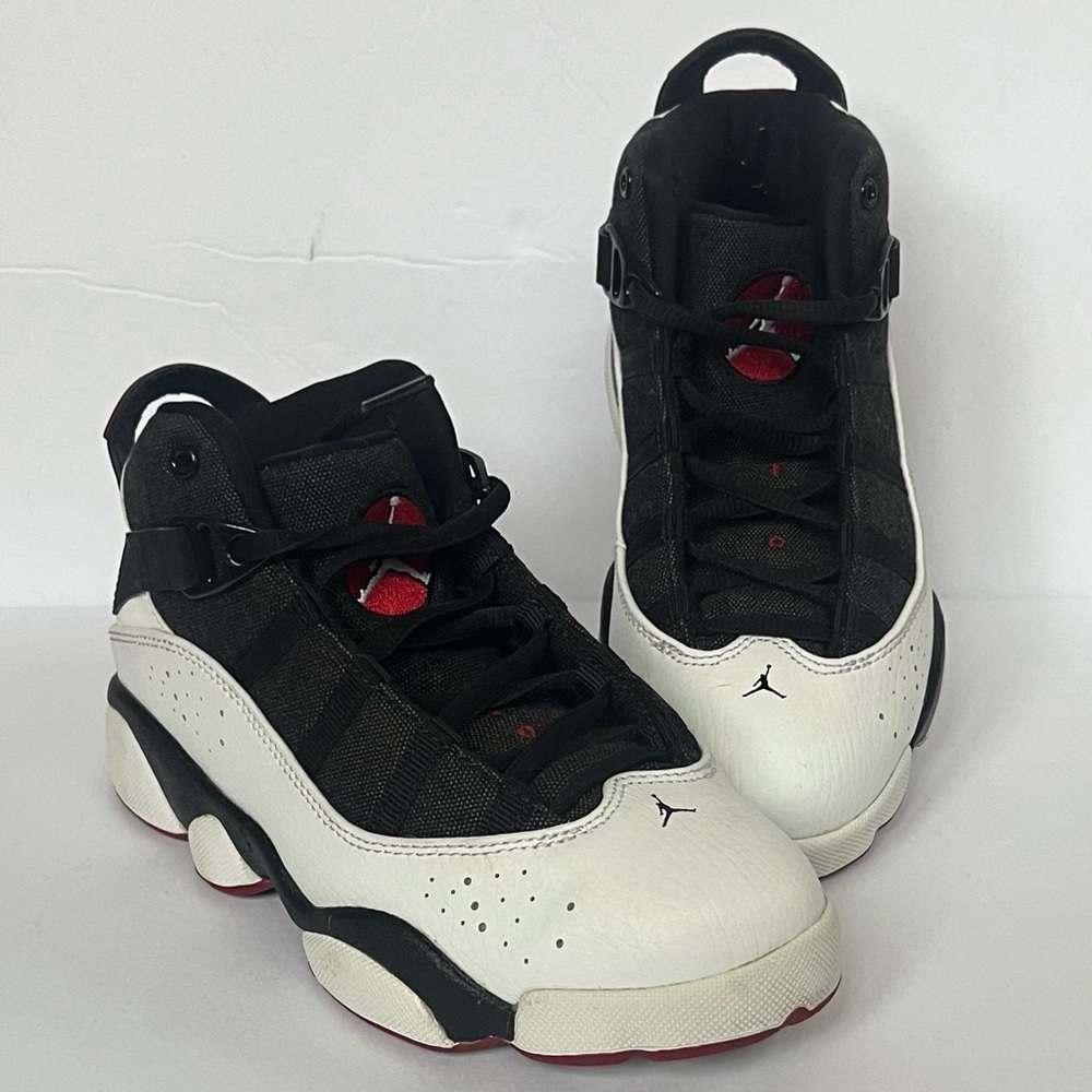 Jordan Nike Kids 6 Rings BG Basketball Shoe in Red, White and Black.  Size 1
